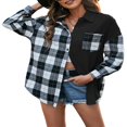 thumbnail image 4 of Veste à Carreaux pour Femmes Manches Longues Col Rabattu Fermeture à Boutons Hauts Décontractés, 4 of 7