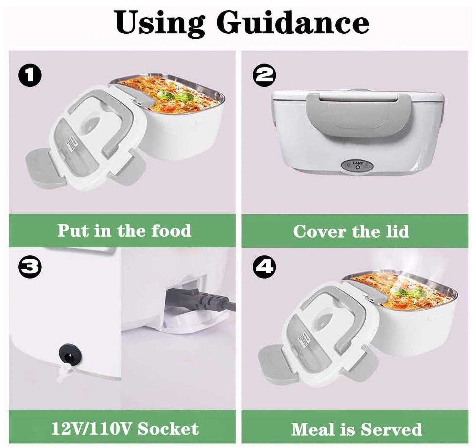 Heated Lunch Box, FAV Electric Portable Food Warmer 1.5L Stainless Steel for Car Adults, Pink