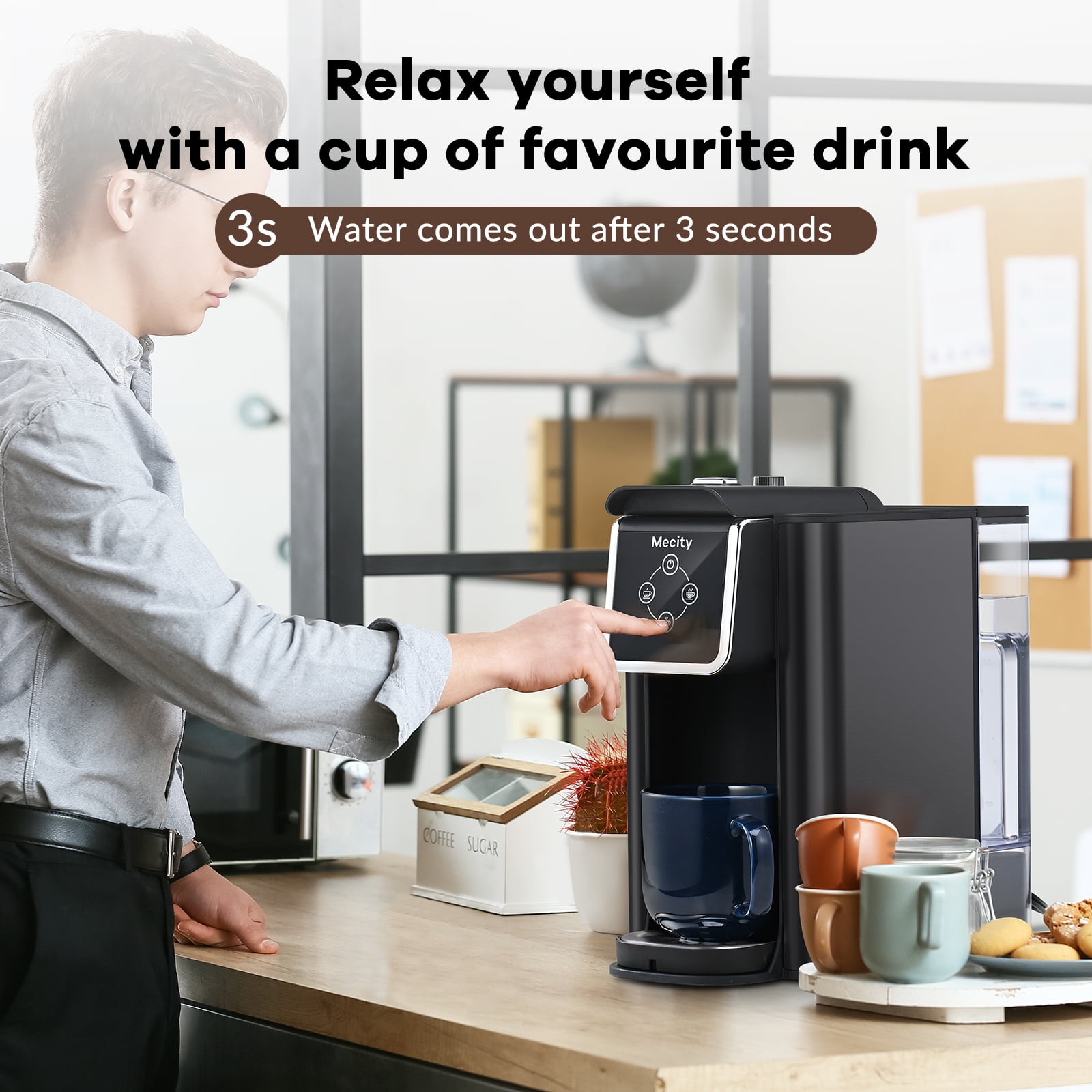 Mecity Coffee Maker 3 in 1 Single Serve Coffee Machine, Compatible with K cup Capsules, Instant Coffee Pot, Tea maker, 6,8,10 Oz Cup, Removable 50 Oz Water Reservoir, 120V 1150W,Metallic Grey