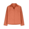 thumbnail image 4 of VBVC Women's Cotton Linen Look Blouse,V-Neck 3/4 Sleeve Shirt For Women,Ladies Summer Work Office Tops with Pocket,Orange,S-3XL, 4 of 7