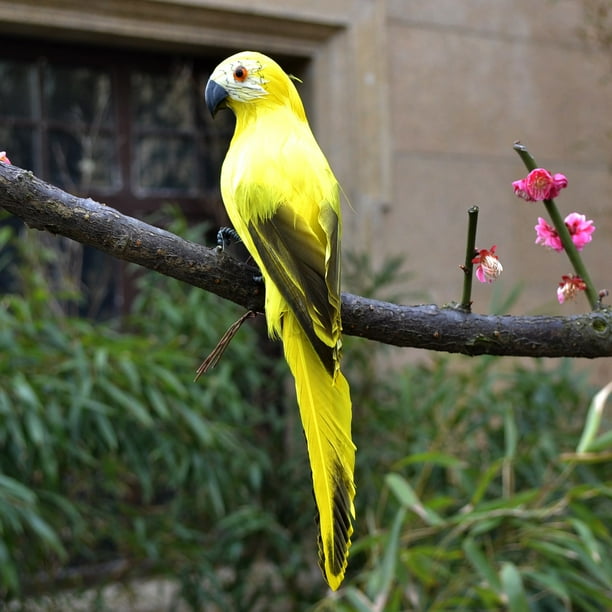 Nvzi 2 piezas de pájaros artificiales de 9,9 pulgadas, loro realista con modelo de decoración de loro con plumas realistas para decoración artesanal, amarillo A