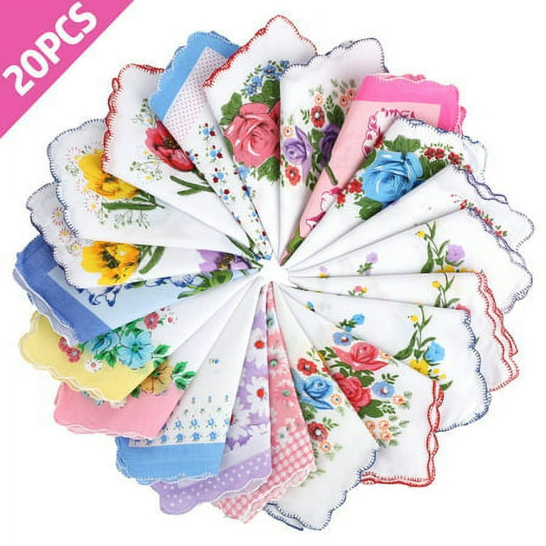 20pcs Vintage Floral Handkerchiefs Women s Cotton Handkerchief