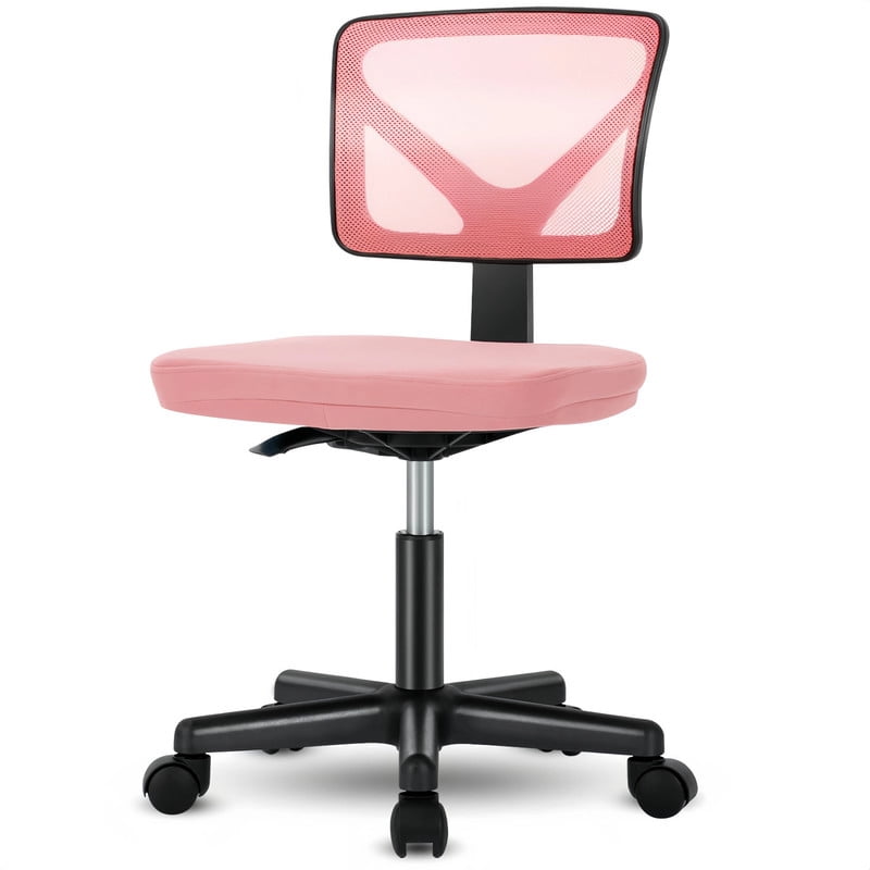 BEAUTYPEAK Desk Chair with Y-Shaped Lumbar Support Adjustable Armless Mesh Office Chair with Wheels for Home Office, Pink