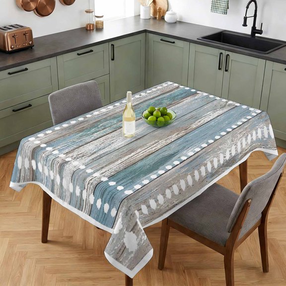 Rectangle Tablecloth-52x70in,Farm Blue Wood Board Waterproof Table Cloth Kitchen Dining Tables Cover for Indoor Outdoor Wedding Holiday Party,Polka Dot White Stripe