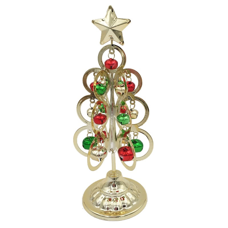 14" Pre-Lit LED Table Top Christmas Mini Tree Silver With Jingle Bells Xmas Star 