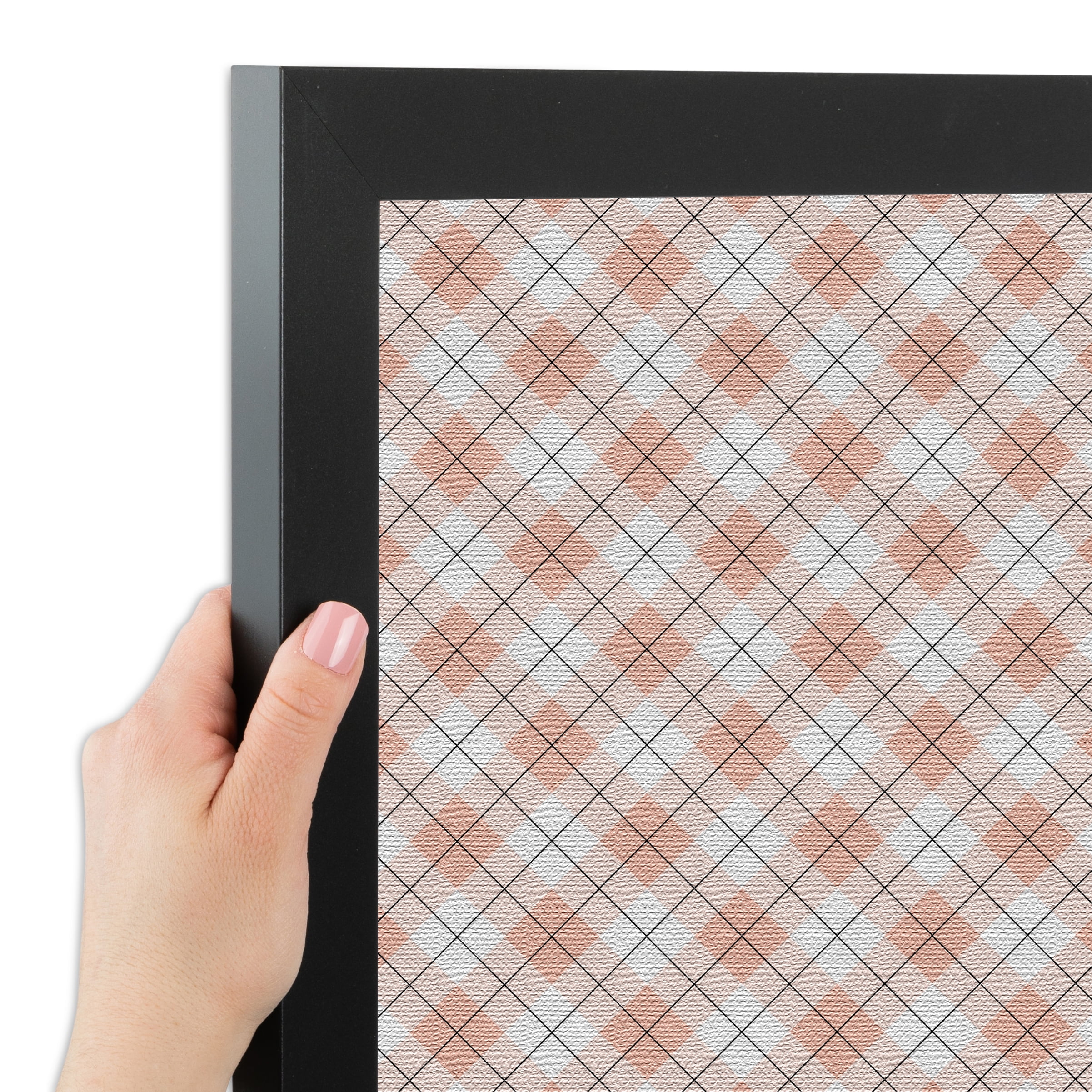 PinPix ArtToFrames 20x14 Custom Cork Bulletin Board Argyle Tan   Poster Board Has a Fabric Style Canvas Finish, Framed in Satin Black (PinPix-643)