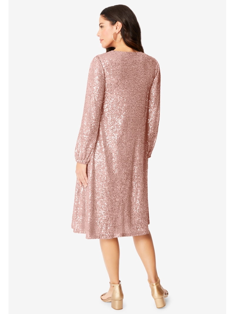 sequin swing dress plus size Roaman's Women's Plus Size Sequin Swing Dress