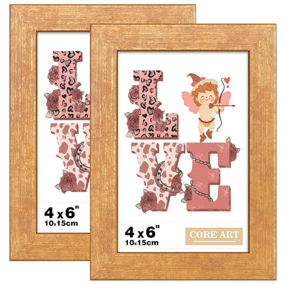 CORE ART 4x6 Picture Frame Gold Photo Frames Set of 2 4 by 6 Colorful Frame with HD Plexiglass Wall or Tabletop Display
