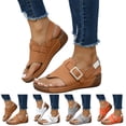 thumbnail image 1 of Dakaela Womens Leather Orthopedic Wedge Sandals Rhinestone Buckle Platform Flip Flops Arch Support Summer Beach Slip on Slides with Back Strap Brown Size 7, 1 of 9
