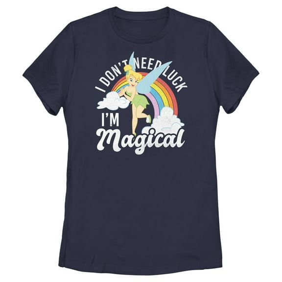 Women's Peter Pan St. Patrick's Day Tinkerbell I Don't Need Luck I'm Magical  Graphic Tee Navy Blue Large