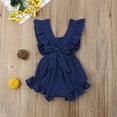 thumbnail image 3 of Seyurigaoka Baby Girls Summer Ruffles Romper Fly Sleeve Lacing Up Bow Cotton Jumpsuits, 3 of 7