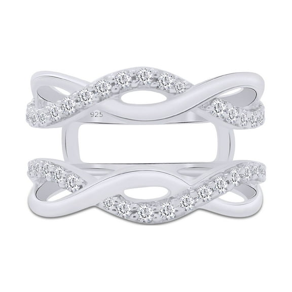 1.00 CT Round Cut White Cubic Zirconia Criss Cros Guard Enhancer Ring In 14K White Gold Plated 925 Sterling Silver (Color: White, Clarity: VVS1-VVS2, 1.00 Cttw) -4