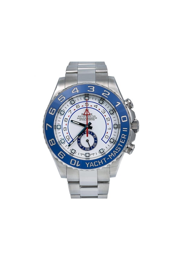 Pre-Owned Rolex Yacht-Master II 44MM 116680 White Dial Blue Ceramic Bezel Stainless Steel Oyster Bracelet