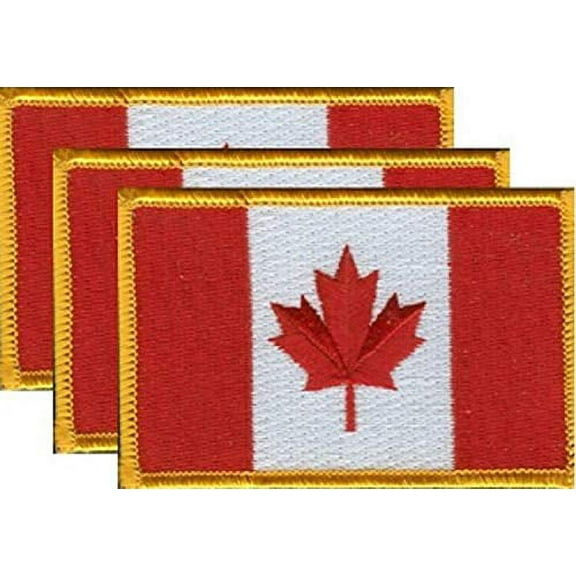 PACK of 3 Canada Flag Patches 3.50" x 2.25", Canadian Embroidered Iron On or Sew On Flag Patch Emblem