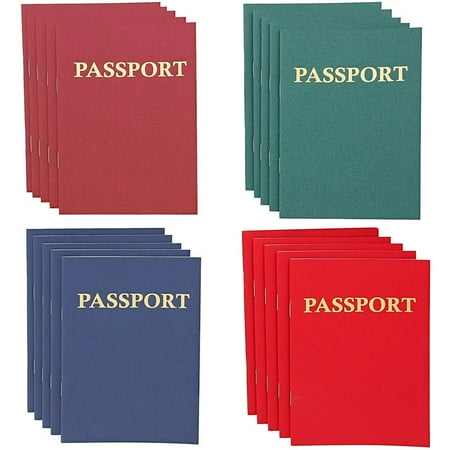 24-Pack Blank Passport Notebooks, 4.1 x 5.6 Inches, Pretend Passport Books for Travel Play and Activities, 4 Colors