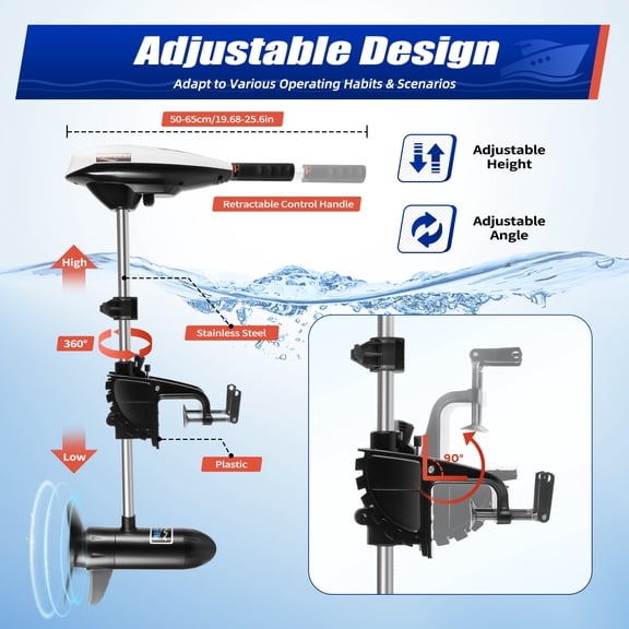 65LBS Electric Thrust Trolling Motor Heavy Duty Engine Outboard Boat Motors 12V for Fishing, Aquaculture