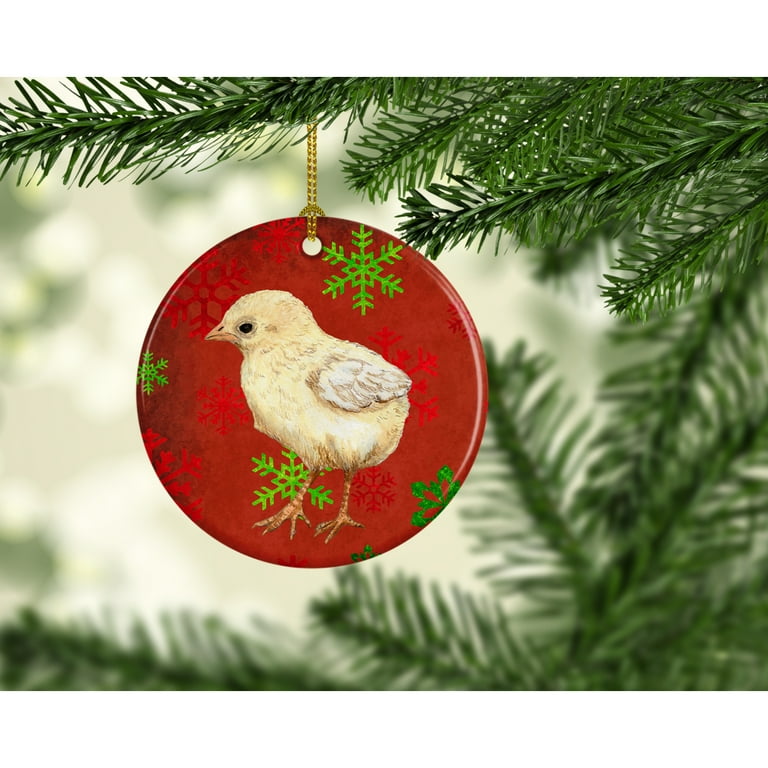 Carolines Treasures SB3129CO1 Chicken Red Snowflakes Holiday Christmas Ceramic Ornament 3 in multicolor