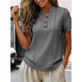 thumbnail image 4 of Henley Shirts for Women Contrast Stitching Short Sleeve Blouse Button Down Stand Collar Tunic Tops Gray M, 4 of 6