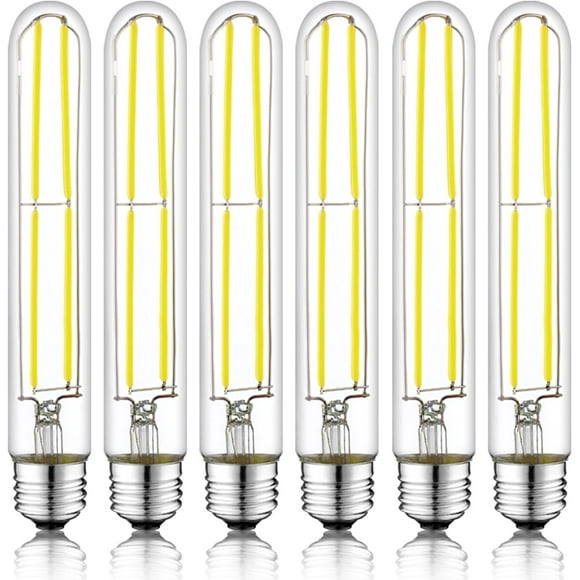 Zhenhe7.3 Inch E26 Led Bulb 60 Watt Dimmable,5000K Daylight Edison Bulbs,6W Tubular T10 Long Clear Glass Light Bulb For Rustic Pendant,Industrial Pipe,Wall Sconces,Chandeliers(6 Pack)