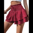 thumbnail image 3 of Mini Shorts con Volantes y Cintura Alta para Mujer Bonitos Shorts Cortos Escalonados con Shorts Debajo Vino Tinto M, 3 of 10
