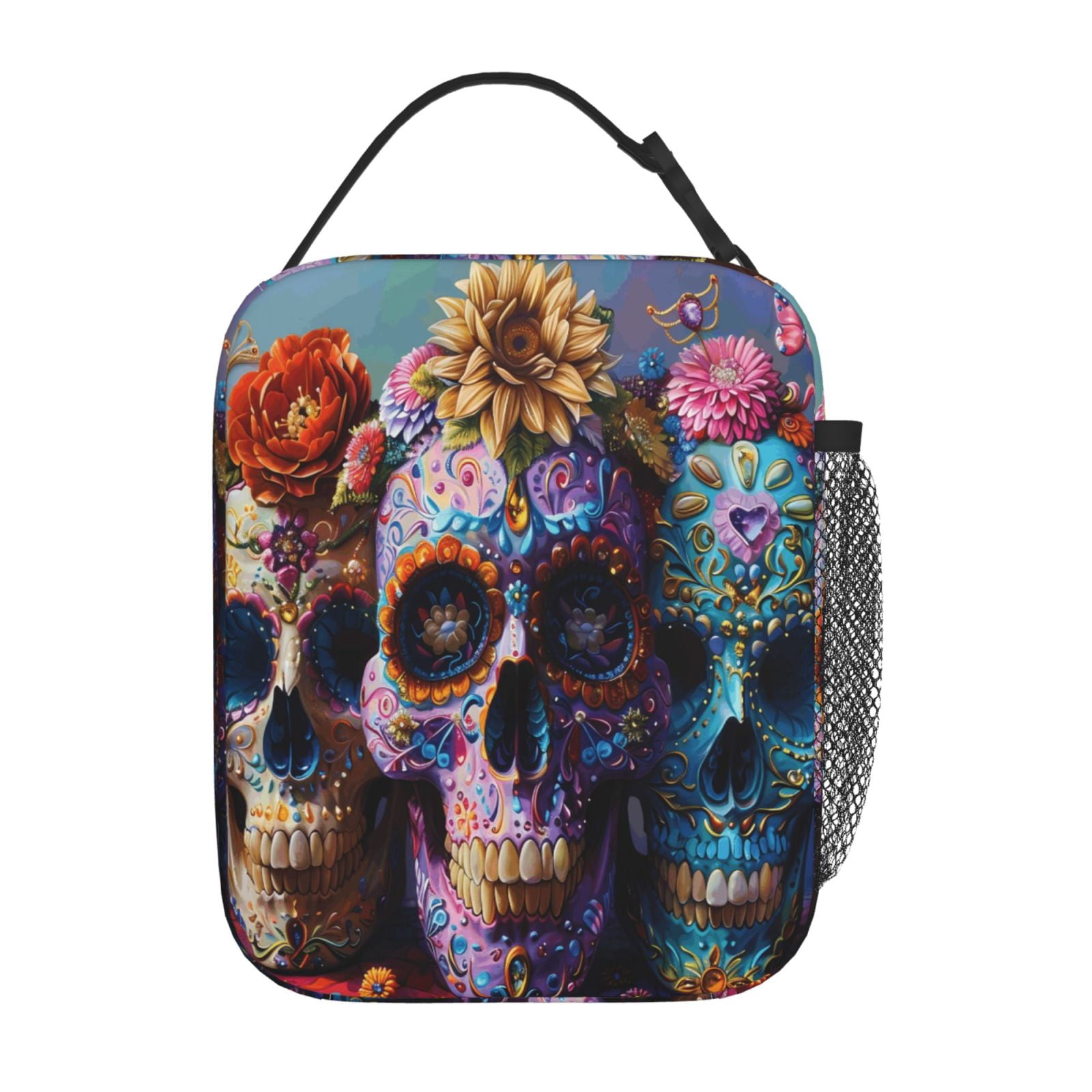 Lunch Bag For Women Men Insulated Portable Lunch Box Bento Box Office Picnic Travel Cooler Bag Festive Sugar Skulls (1)