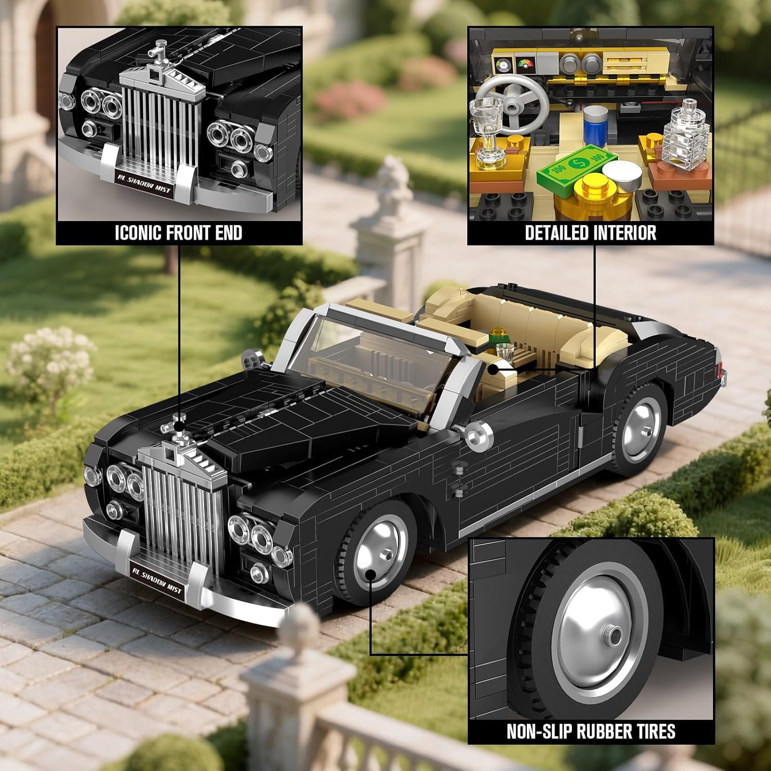 Classic Car Building Sets, MOC Vintage Luxury Convertible Model Building Blocks Kits, Gift for Collections Enthusiasts (1096 Pieces