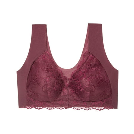 Premium Offer: Women S Bra  Sujetador de mujer  Women s Plus Size Lace Front Opening Bra Without Steel Ring Seamless Gathering Thin And Beautiful Back Underwear SOPATENOR Wine 3XL