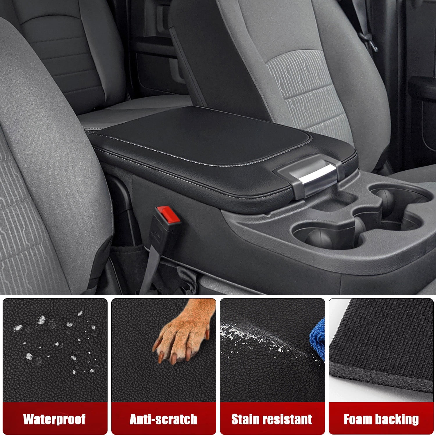 KBH Center Console Cover Replacement for 2013-2018 Dodge Ram 1500 Accessories, Ram 2500/3500/1500 Classic Model 2013-2025, Black Leather Armrest Cover Protector
