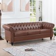 thumbnail image 2 of 84"Rolled Arm Chesterfield Sofa Couch, Modern 3 Seater Sofa Couch, Luxious Leather Couch with Thicken Seat Cushions and Button Tufted Back, Chesterfield Couch with Nailhead Trim, Brown+PU, 2 of 7