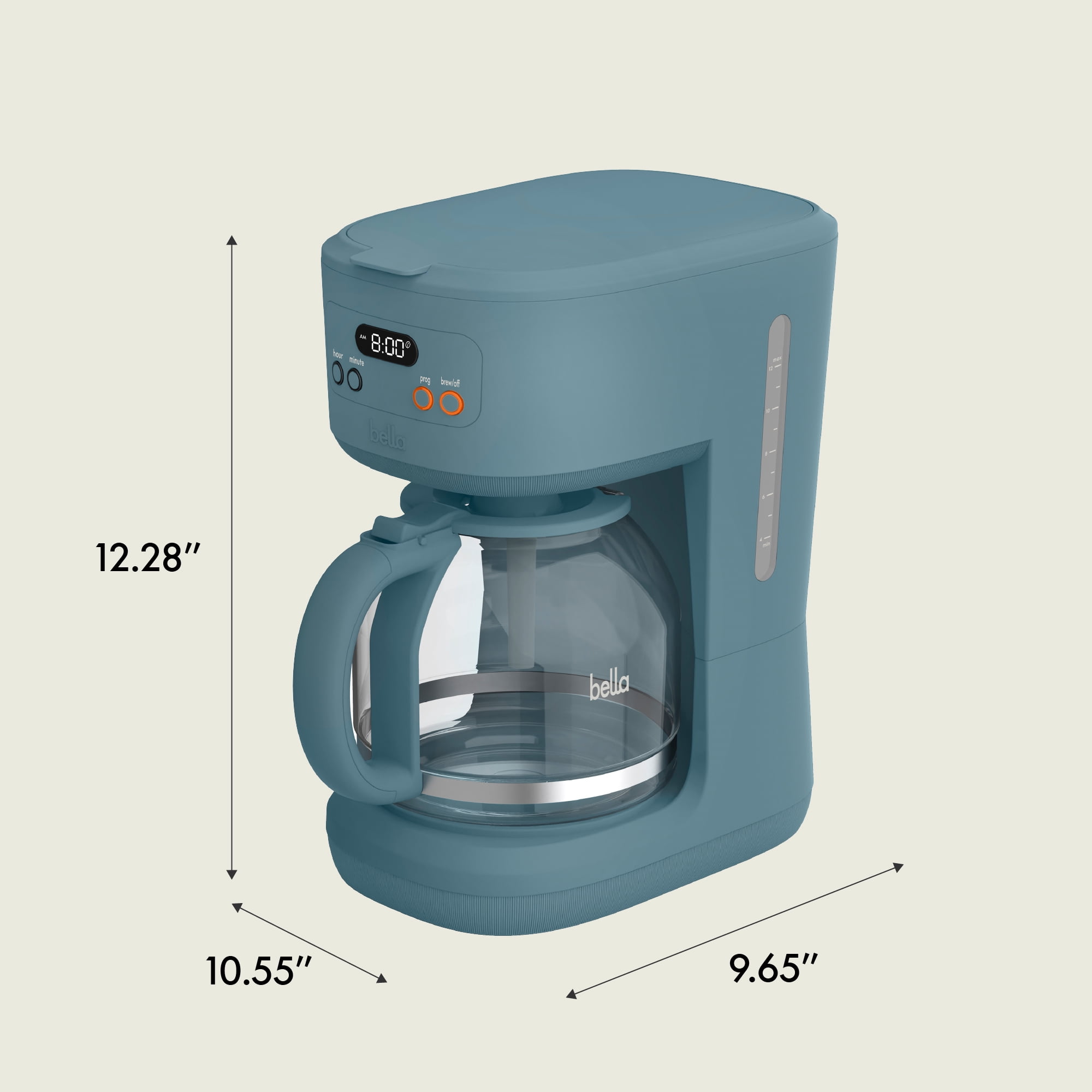 bella 12 Cup Programmable Drip Coffee Maker with Glass Carafe, Auto Shut-Off, Surf