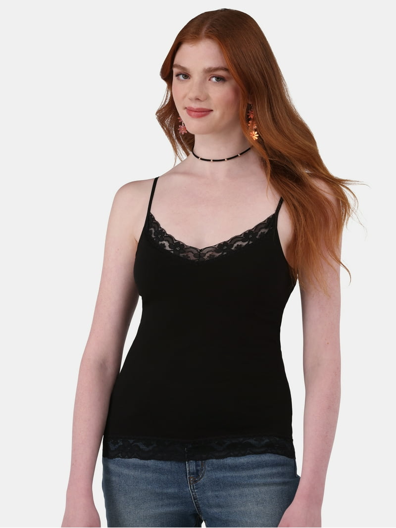 No Boundaries Juniors Cami with Lace Trim, 2-Pack, Sizes XXS-XXL