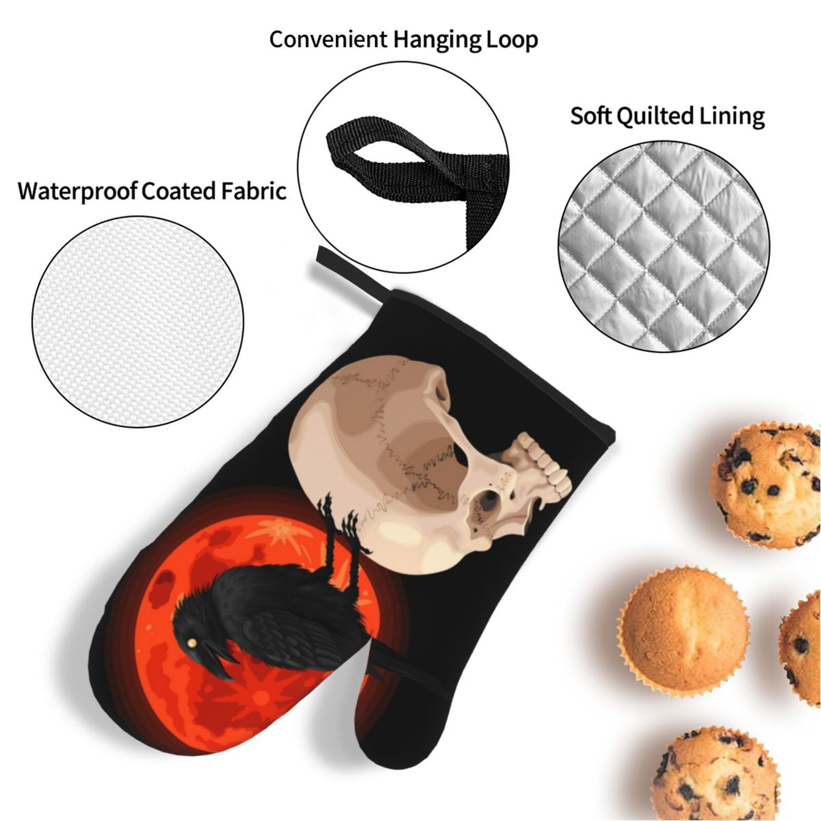 Raven Skull Red Moon 4Pcs Oven Mitts and Pot Holders Sets Oven Kitchen Gloves Hot Pads for Cooking BBQ Baking Grilling