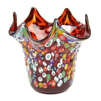 GlassOfVenice Murano Glass Millefiori Mosaic Fazzoletto Vase - Red