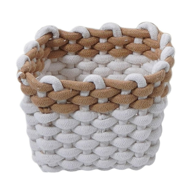 Organizador multiusos con cuerda, cesta portátil y elegante para toallas y maquillaje. Marrón Blanco