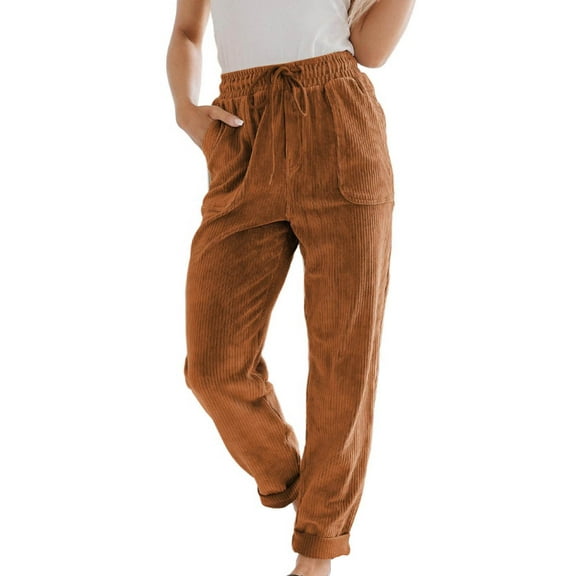REALiKUN Corduroy Pants for Women Casual Drawstring Elastic High Waist Straight Leg Pants Loose Comfy Trousers with Pockets