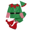 thumbnail image 2 of SUXIAN Family Matching Christmas Elf Set with Top Pants Hat Belt and Boot Covers, 5 Piece Holiday Party Cosplay Outfit for Men, 2 of 6