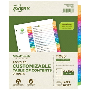 Avery EcoFriendly Dividers, A-Z, Ready Index, 1 Set (11085)