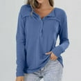 thumbnail image 2 of DeHolifer Women Tops Solid Color V-Neck Button Long Sleeve Loose Casual Knit Pullover Tops Blue S, 2 of 5