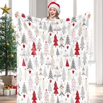 Christmas Throw Blanket Gray Red Xmas Tree Fuzzy Blanket Decorative Soft Cozy Flannel Blanket for Christmas Holiday Home Bed Sofa Couch Chair, 50 x 60 Inch