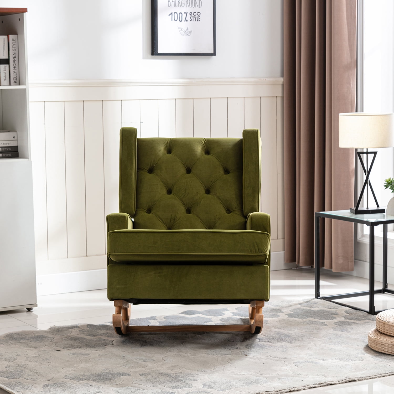 Kepooman Modern High Back Rocking Chair, Padded Seating for Living Room & Office, Olive Green Kepooman Modern High Back Rocking Chair, Padded Seating for Living Room & Office, Olive Green