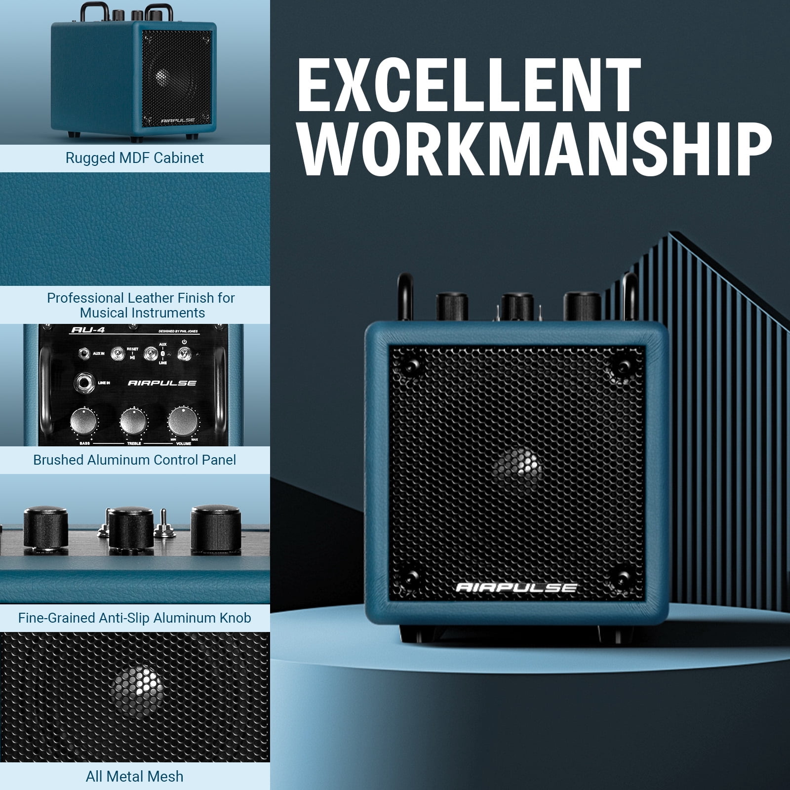 Airpulse Edifier Powered Bluetooth Speaker, Compact Countertop Speaker with Aux Line Input for Home Office Party - Blue