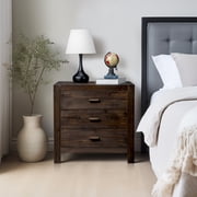Ktaxon Solid Wood Nightstand with Outlets & USB Ports, 3 Drawer Traditional Cottage Bedside Table, Brown