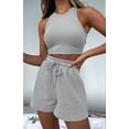 thumbnail image 4 of Women Summer Lounge Sets Casual Waffle Knit Crop Top Shorts Outfits 2 Piece Sets Sleepwear Grey XL, 4 of 9