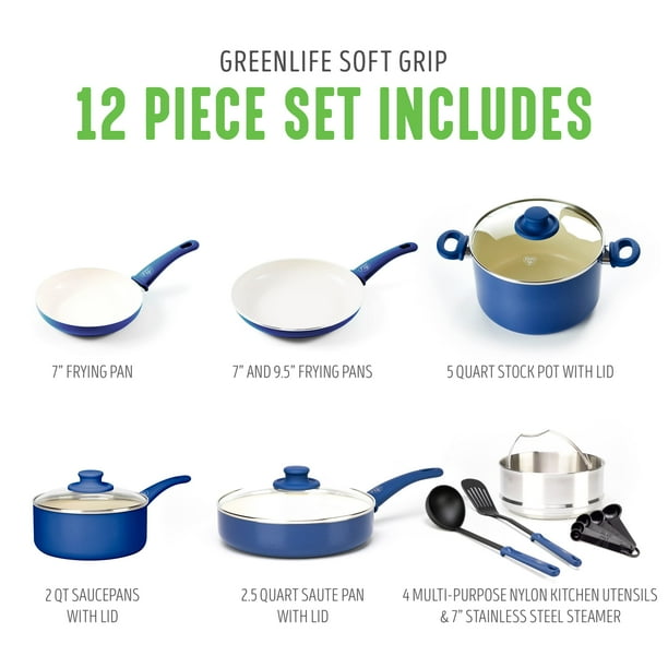 GreenLife Soft Grip Healthy Ceramic Nonstick 12 Piece Cookware