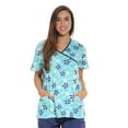 thumbnail image 1 of Just Love Women's Scrub Tops Nursing Scrubs (Green Flower with Navy Trim, Medium), 1 of 3