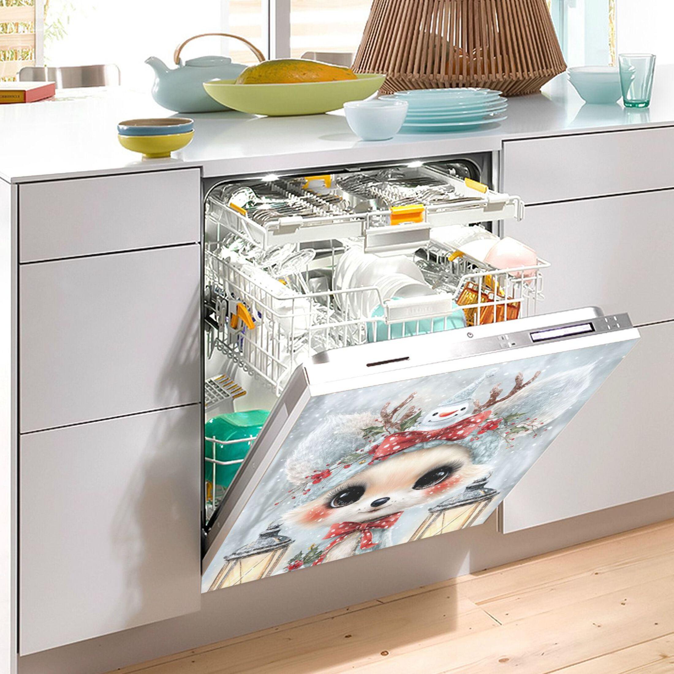 Dishwasher Magnetic Refrigerator Magnet Cover Sticker Home Decorative 23"x26" Cute Kawaii Fox Pattern