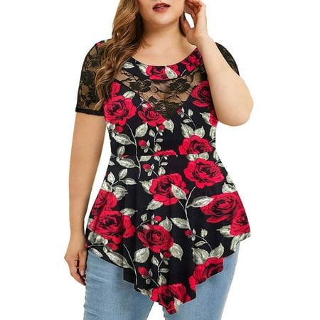 

Short Lace Tunics Neck Dressy Summer Womens Blouse O Plus Shirts Size Casual plus Size Maternity Scrub Tops