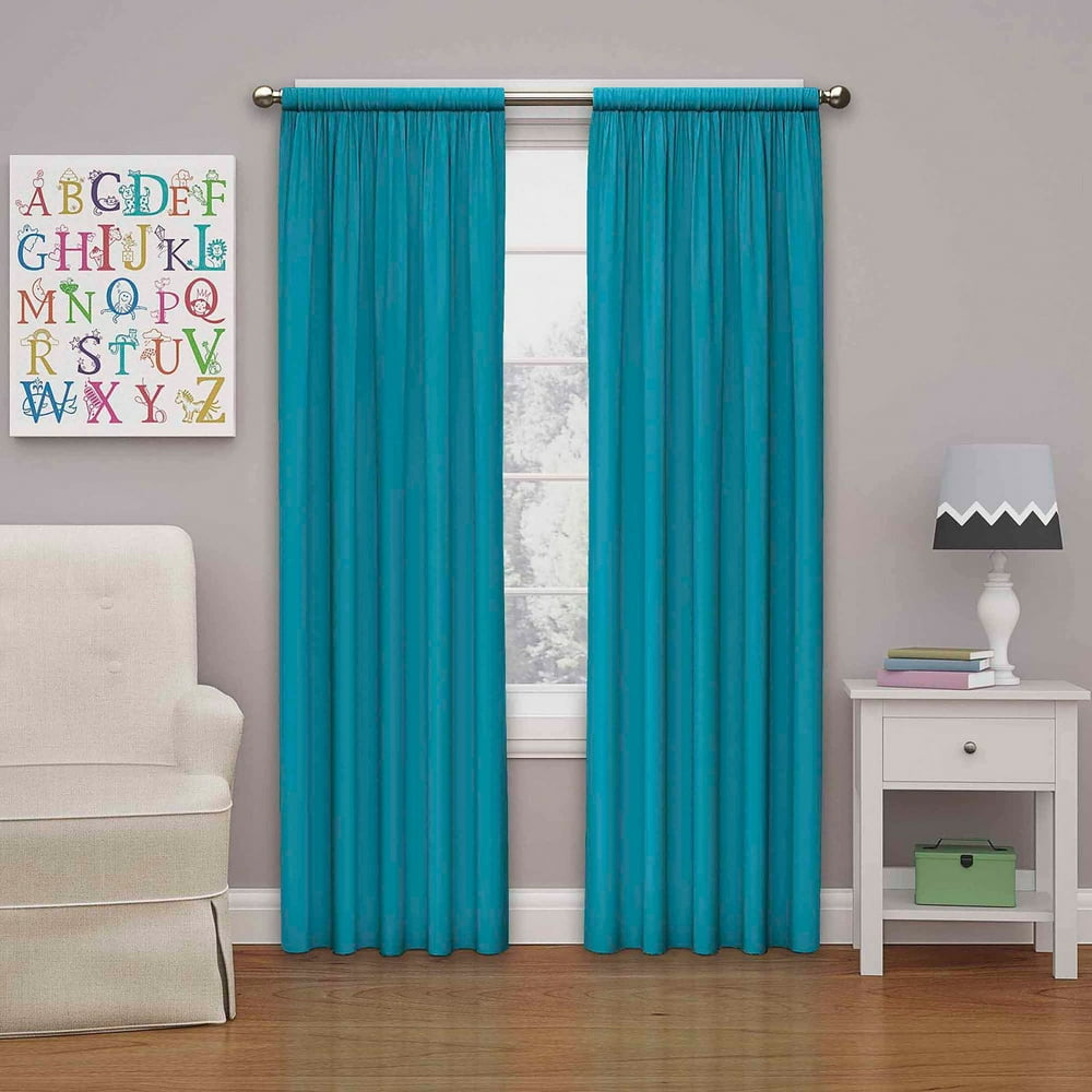 Eclipse Kids Solid Microfiber Blackout Rod Pocket Single Window Curtain Panel, Rich Teal, 42 x