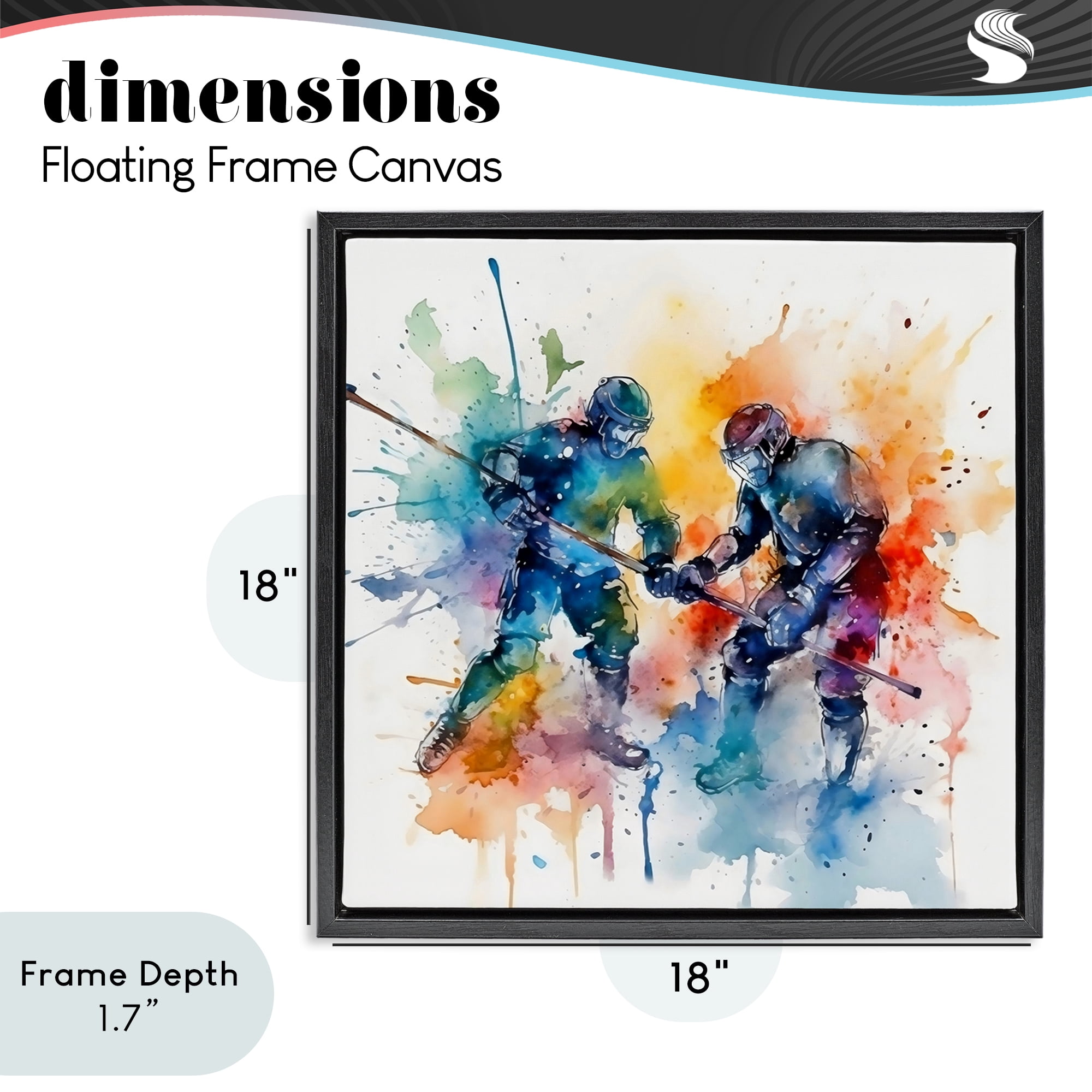 Stupell Industries Watercolor Hockey Faceoff Black Framed Floater Canvas Wall Art, design by Creative Studio