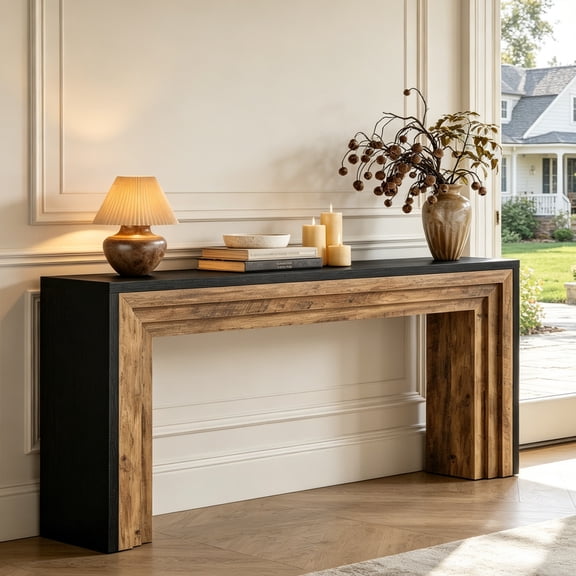 Fnova 70.9" Farmhouse Console Table, Modern Entryway Table, Long Narrow Wooden Sofa Table Behind The Couch for Living Room, Entryway, Hallway, Foyer